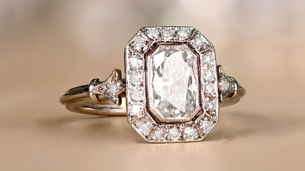 Utah Ring Featuring Elongated Diamond And Diamond Halo