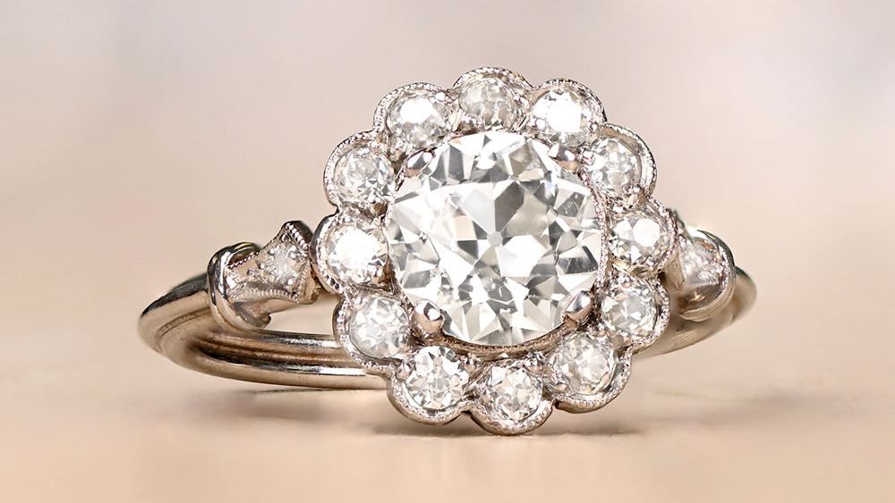 Eura Diamond Halo Floral Cushion Cut Engagement Ring