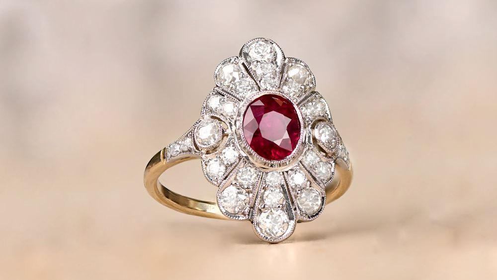 Formosa Ruby Gemstone Engagement Ring With Geometric Halo