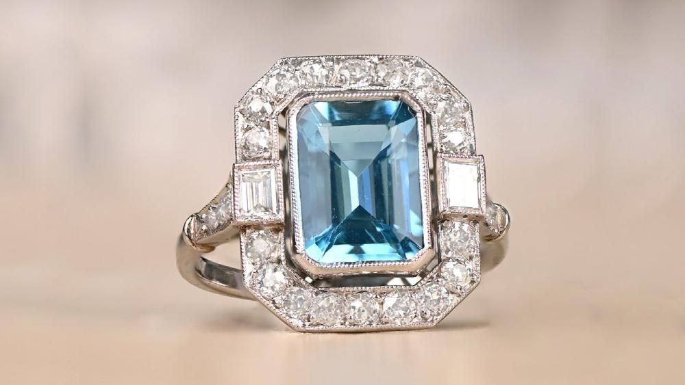 Lugano Aquamarine Engagement Ring With Halo Of Diamonds