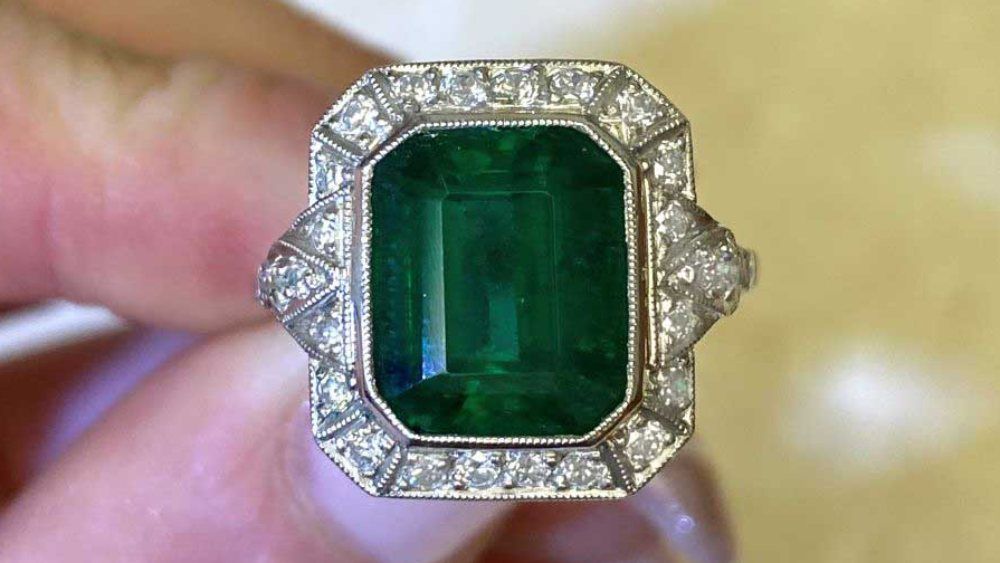 Estate Diamond Jewelry Medellin Diamond Halo Emerald Ring
