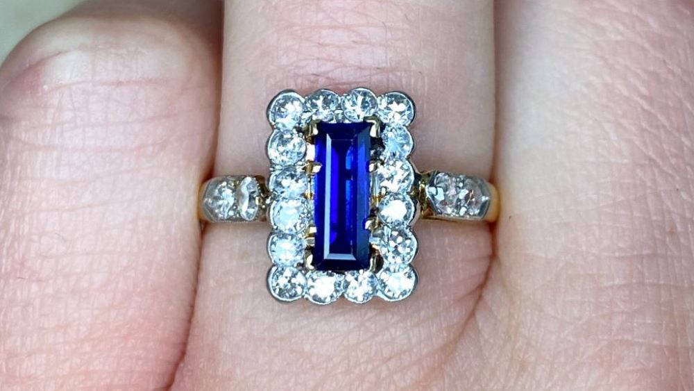 Villagio Edwardian Era Sapphire Ring With Diamond Halo