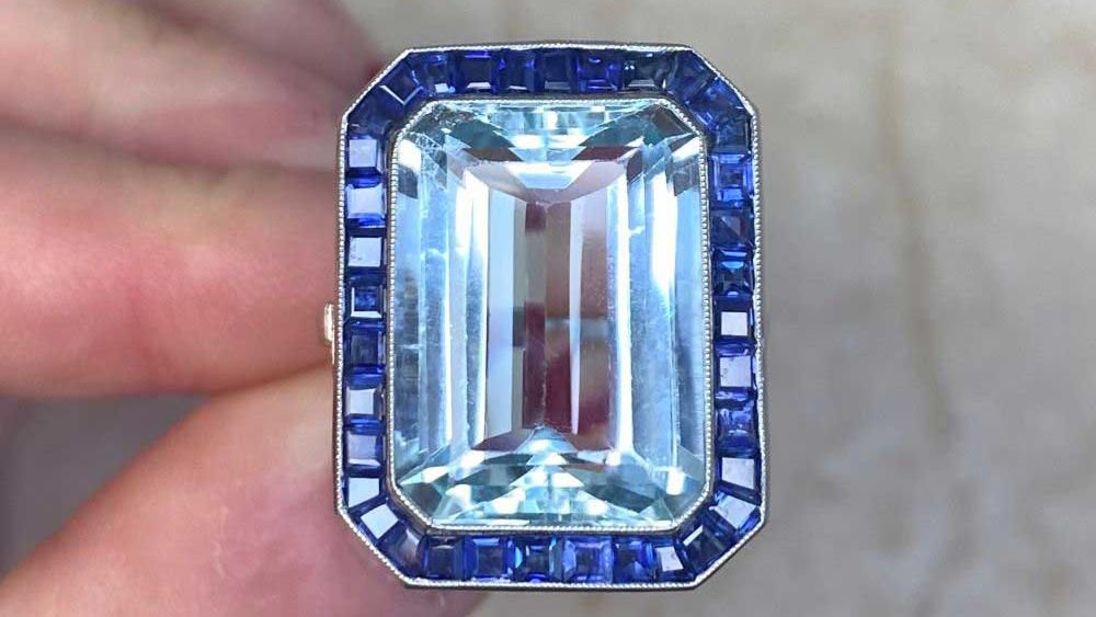 Willoughby Aquamarine Ring With A Halo Of Sapphires