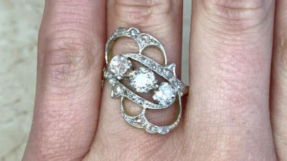 Uniquely Shaped Lucerne Diamond Ring Featuring Swirling Openwork