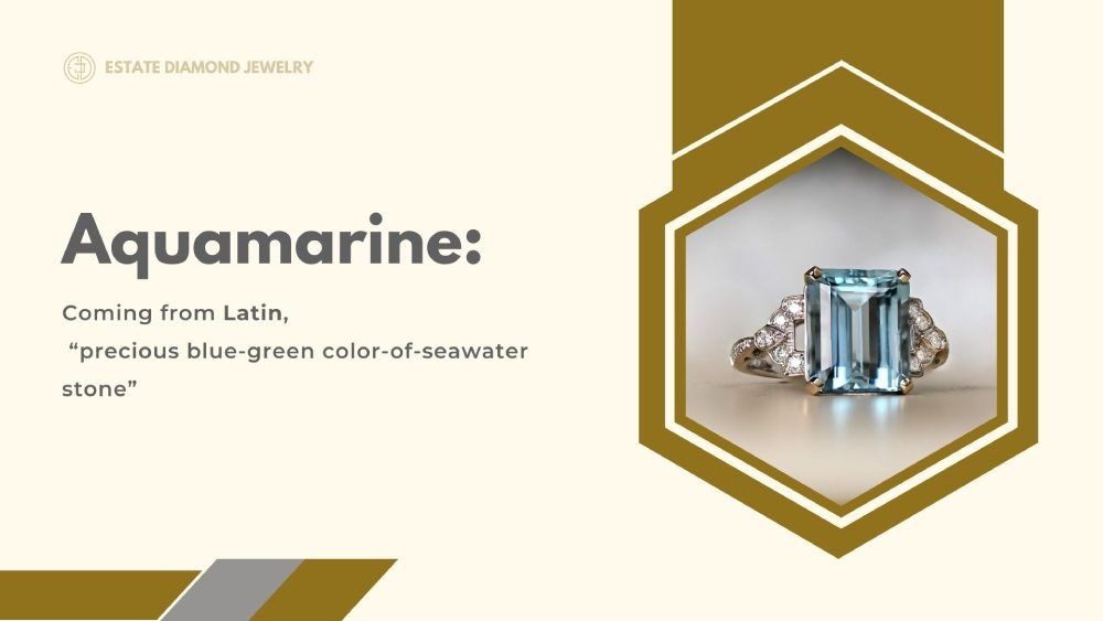 Aquamarine ring with Latin translation precious blue stone 