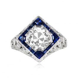 1.69ct Old European Cut Diamond and Sapphire Ring Belwood Ring Product Photo TV View