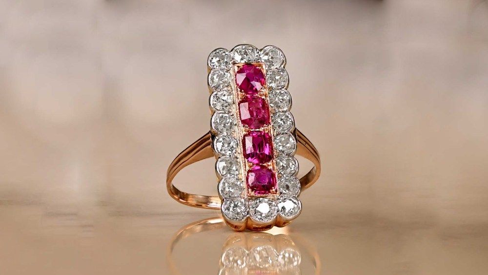 Ashmont Elongated Edwardian Ring With Rubies And Diamonds