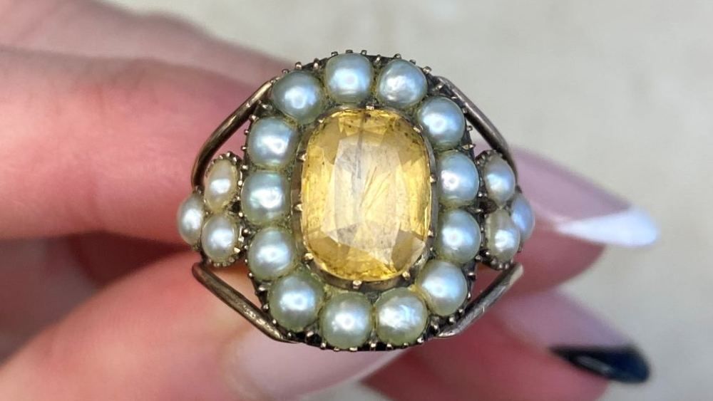 Georgian Bennett Citrine Centered Ring With Pearl Accents