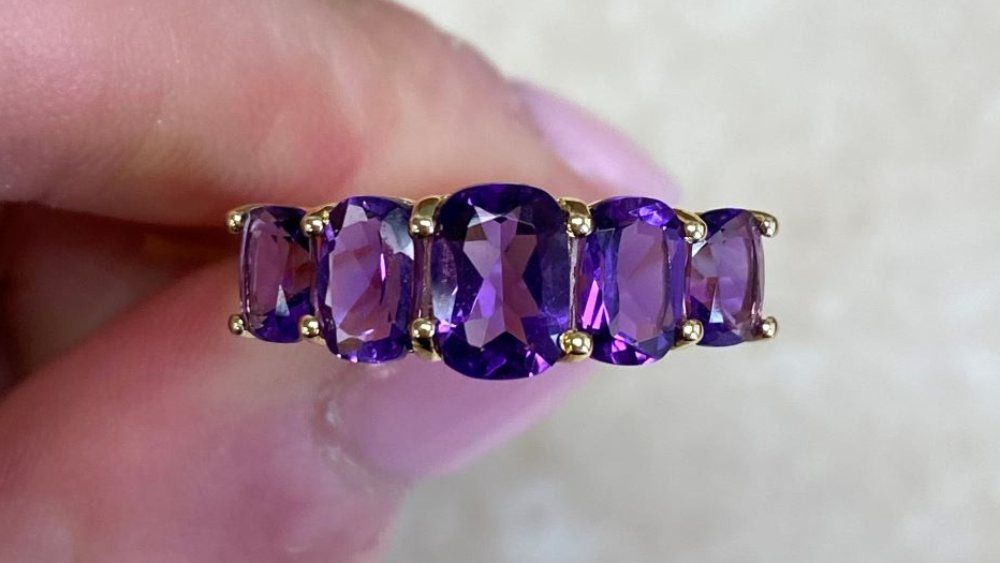 Yellow Gold Brooklyn Ring Featuring Five Amethyst Stones