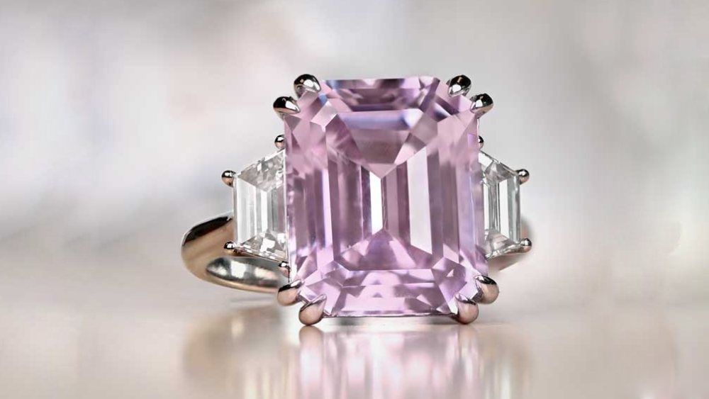 Burbury Kunzite Engagement Ring Featuring Diamond Accent Stones