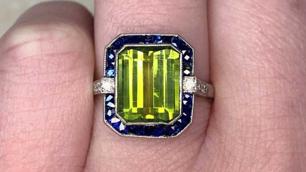 Estate Diamond Jewelry Chaseley Sapphire Halo Peridot Ring