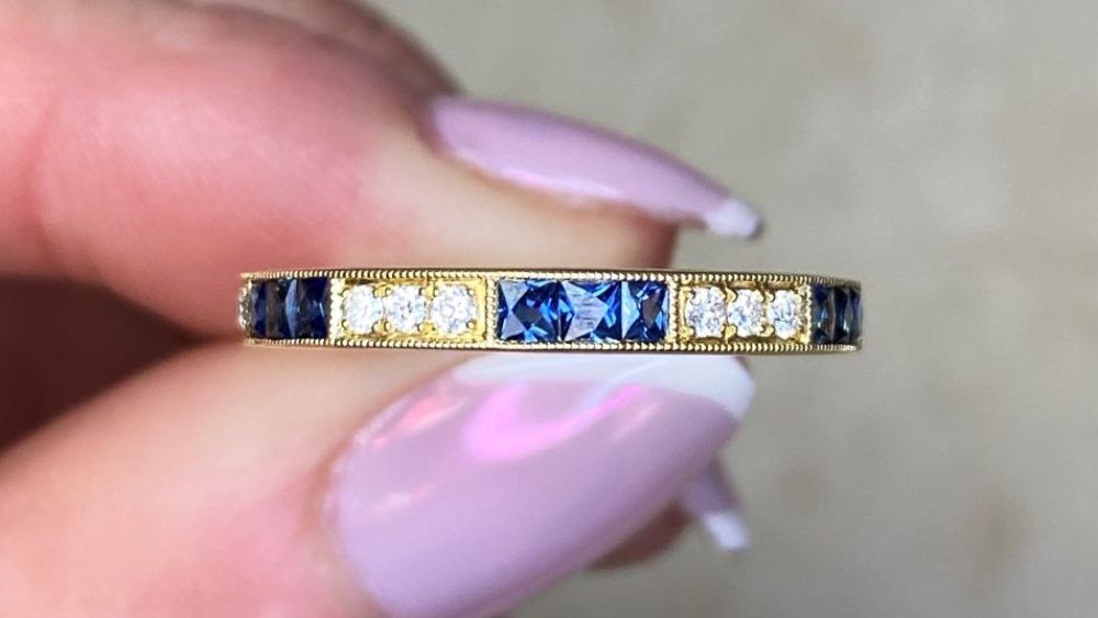 Yellow Gold Cornwall Band Featuring Sapphires And Diamonds