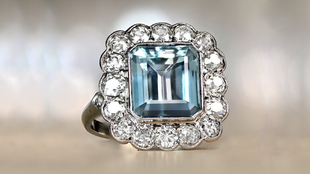 Forsyth Aquamarine Engagement Ring With Floral Diamond Halo