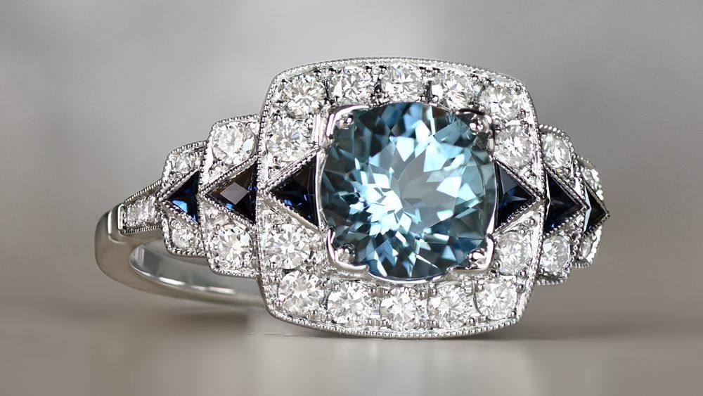 Fraser Aquamarine Ring With Sapphires And Stepped Shoulders