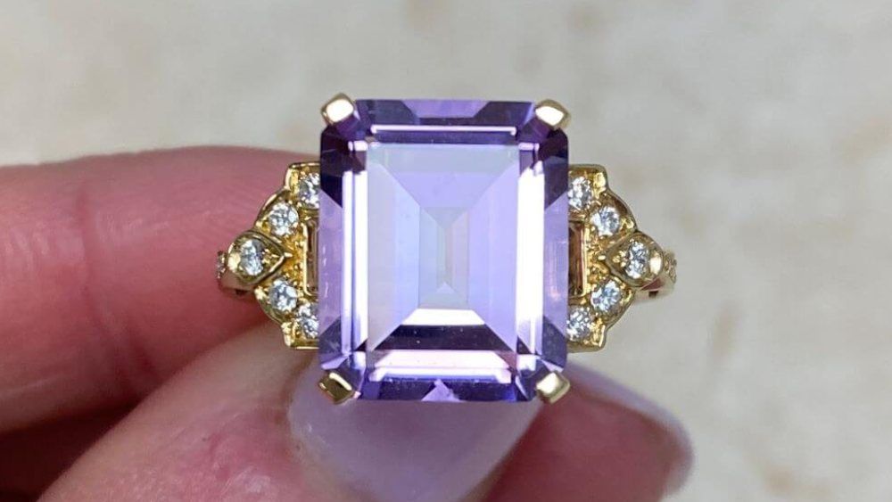 Yellow Gold Lucille Engagement Ring Featuring Center Amethyst