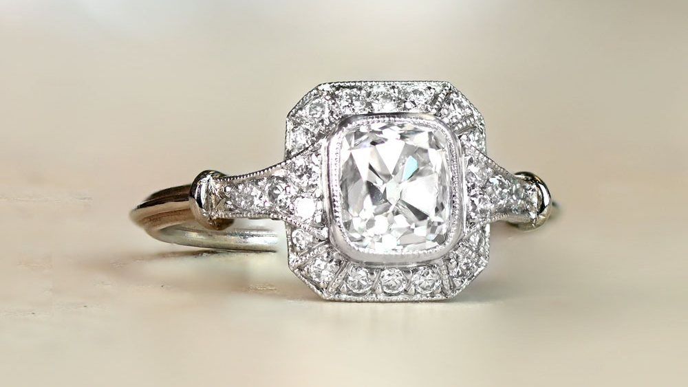 Diamond Ring With Diamond Halo And Tapered Shoulders