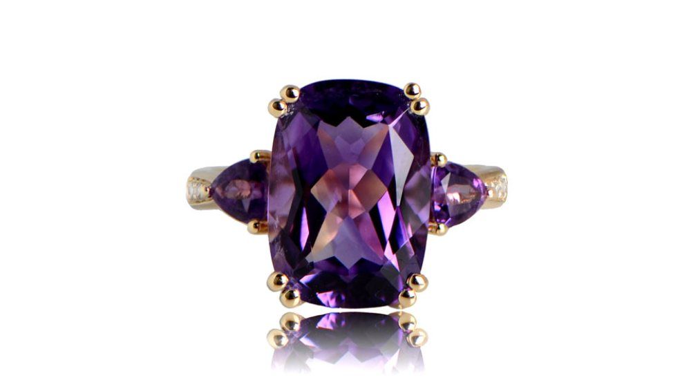 Nassau Yellow Gold Amethyst Ring Featuring Accent Stones