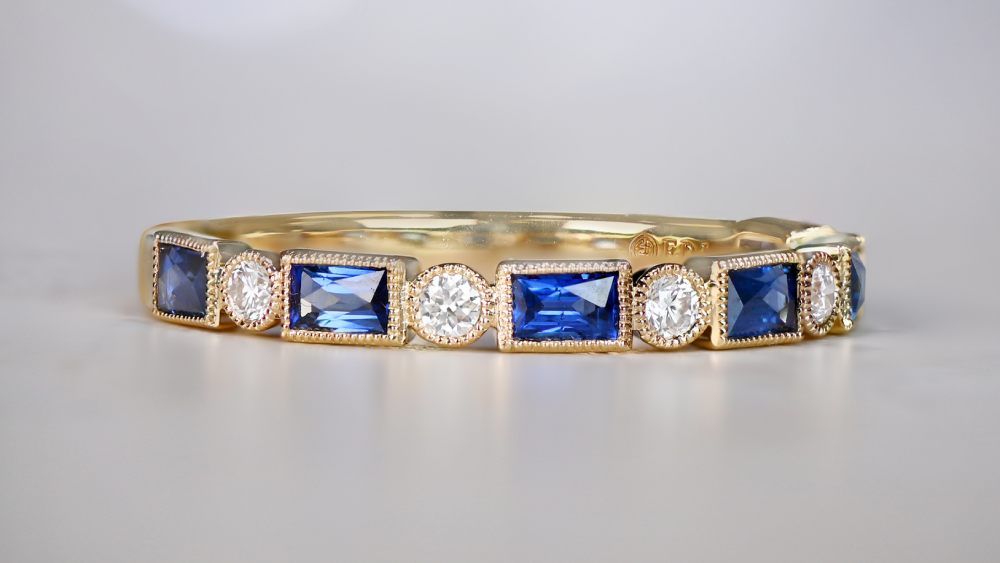 Yellow Gold Niagara Band Featuring Sapphires And Diamonds