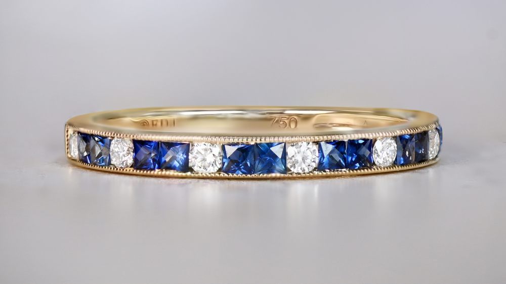 Yellow Gold Savoy Band Featuring Sapphires And Diamonds