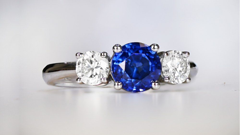 Platinum Tiffany Three Stone Sapphire Gemstone Engagement