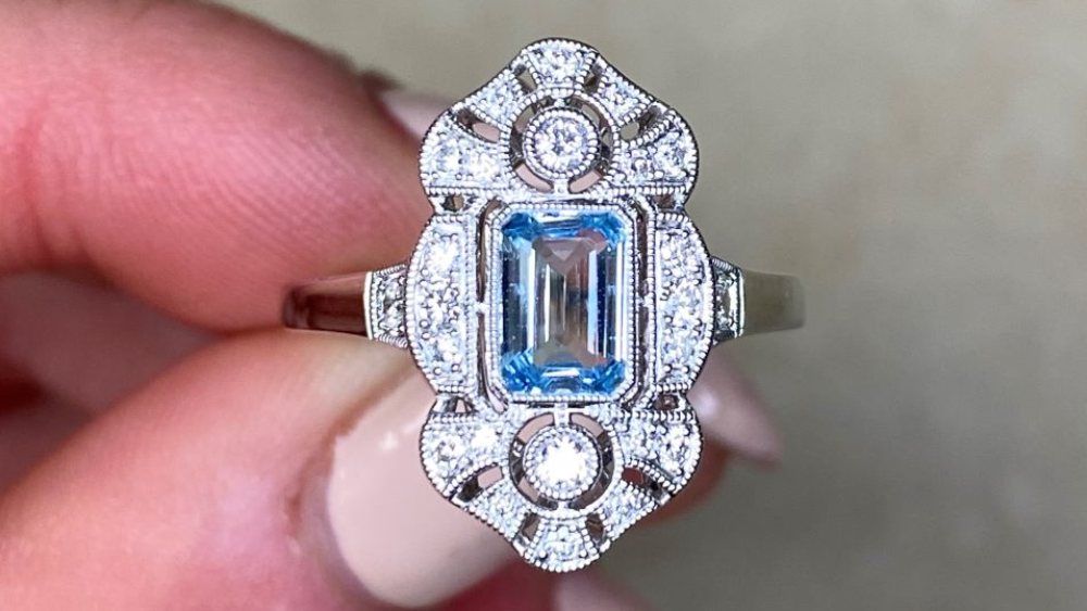 Uniquely Shaped Vineland Engagement Ring Featuring Aquamarine Gemstone