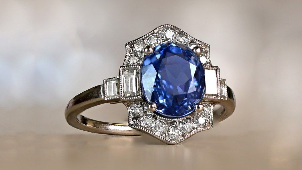 West View Sapphire Engagement Ring With Diamond Halo