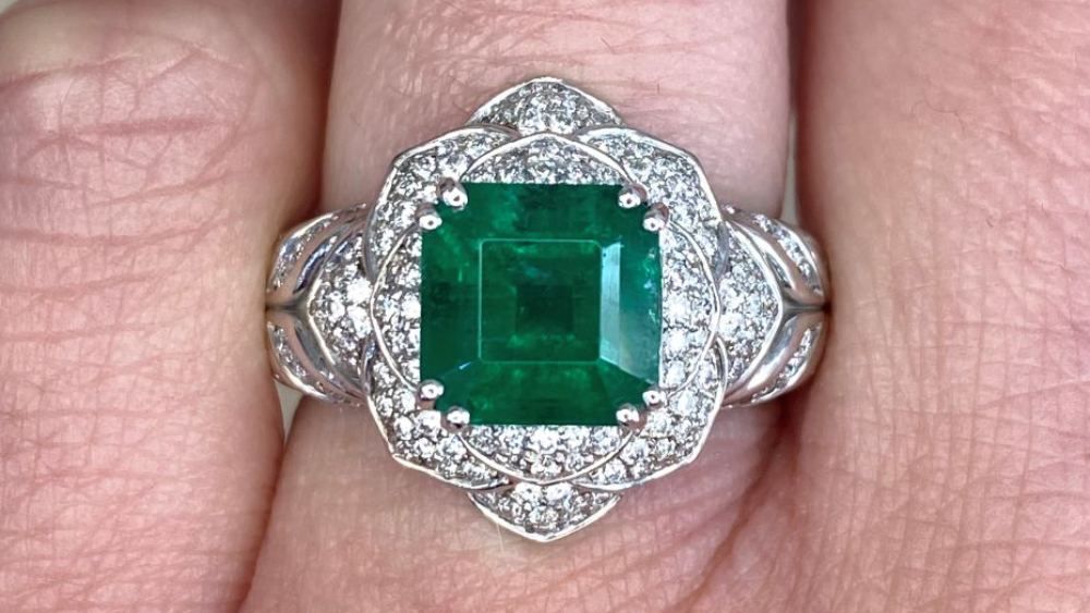 Winslow Emerald Engagement Ring With Diamond Adorned Filigree