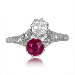 Antique Edwardian Diamond Ruby Engagement Ring - Belvedere Ring 14646 TV