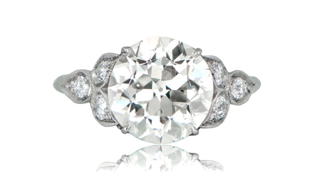 Estate Diamond Engagement Ring With Leaf Motif Embellishments