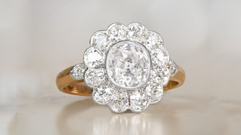 Yellow Gold Diamond Ring With Floral Diamond Halo