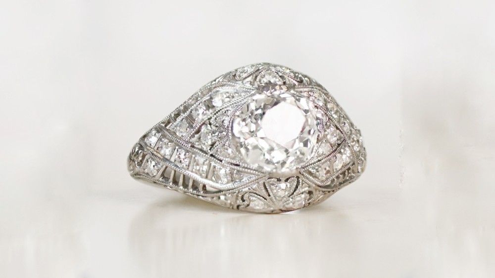Heavily Embellished Bold Dome Shape Diamond Ring