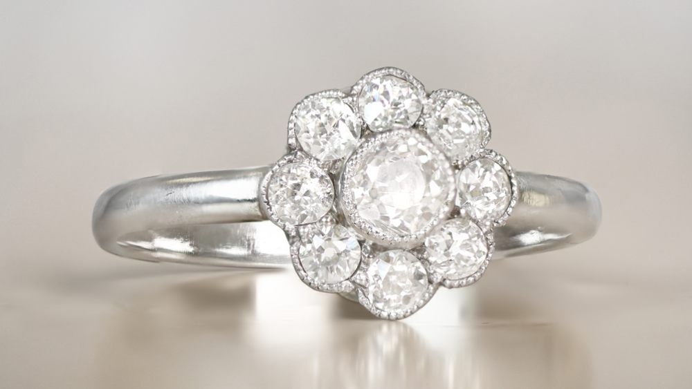 Antique Wentworth Diamond Engagement Ring With Floral Halo