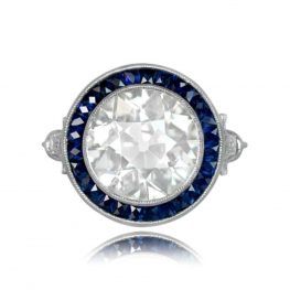 Old European Cut Diamond and Sapphire Halo Ring Yale Ring Top View