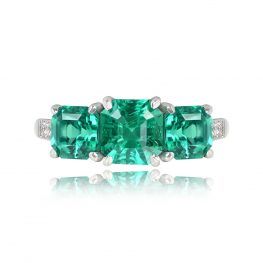 Emerald Cut Emerald Three Stone Ring - Moravia Ring 14703 TV