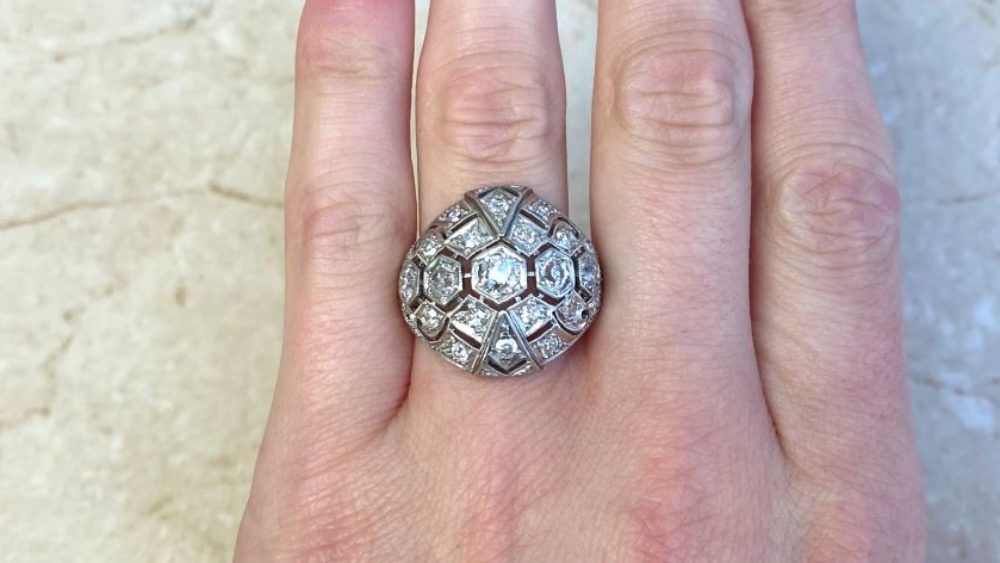 Unique Dome Shaped Media Diamond Engagement Ring