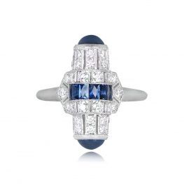 Art Deco Style Sapphire Diamond Cocktail Ring - Waldorf Ring SH125 TV