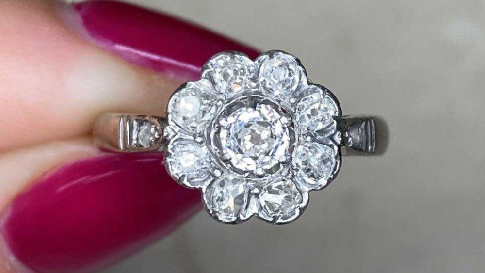 Small Diamond Ring With Floral Diamond Halo