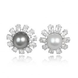 Pearl and Floral Diamond Halo Earrings - Ellis Earrings 11031 TV