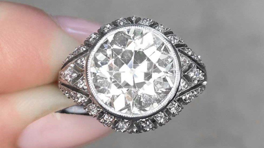 Dome Ring With Large Diamond And Embellishments