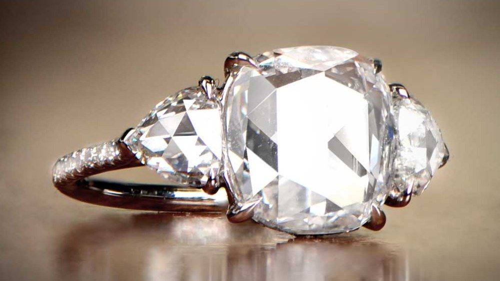 Three Stone Diamond Ring With Diamond Lined Shank 