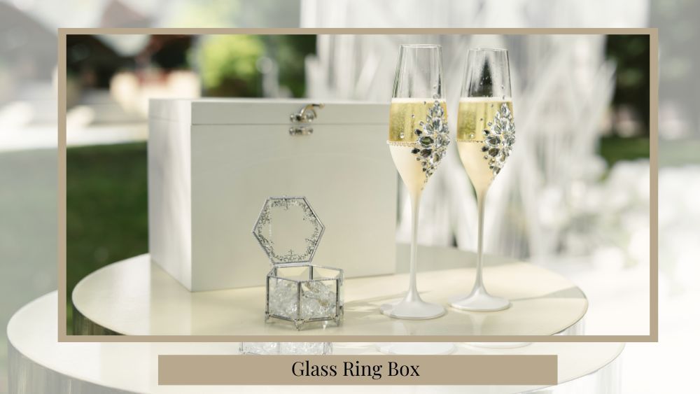 Metal and glass engagement ring box for proposal 