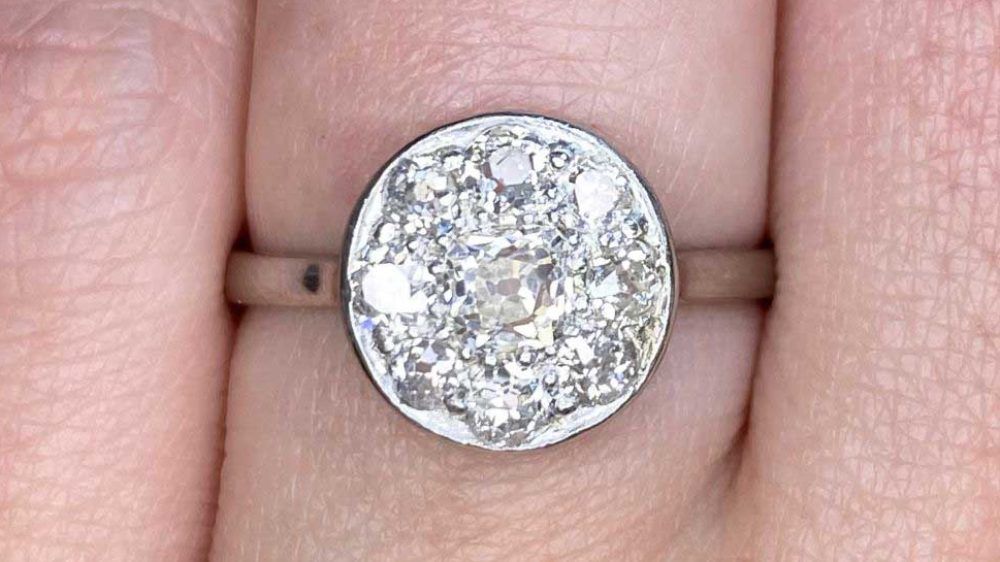 Diamond Cluster Platinum Engagement Ring With Minimal Design