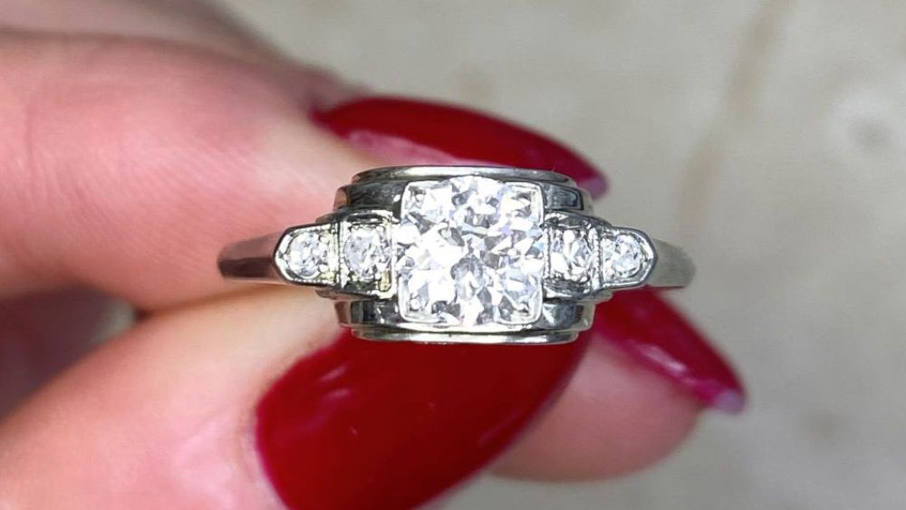 White Gold Diamond Engagement Ring With Accent Diamonds