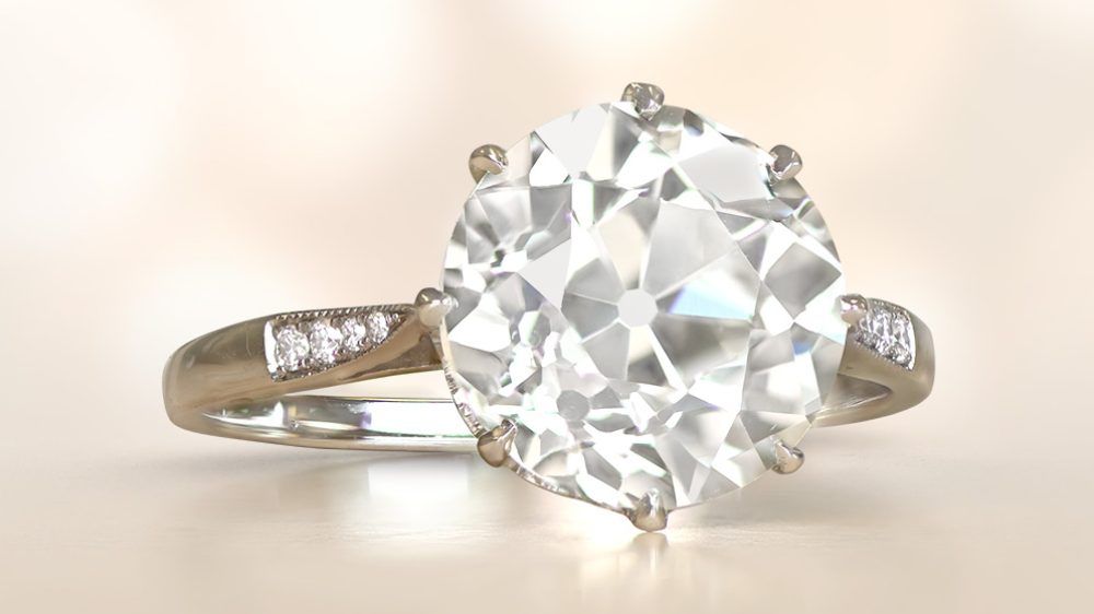 Platinum Ring Featuring Large Diamond Held In Eight Prongs