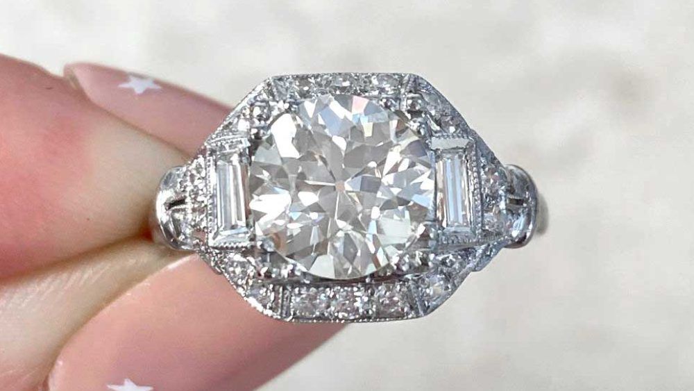 Diamond Engagement Ring With Accent Diamonds And Diamond Halo