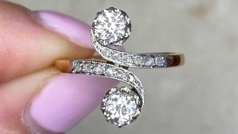 Dainty Diamond Ring With Adorned Shoulders Swirling Outward