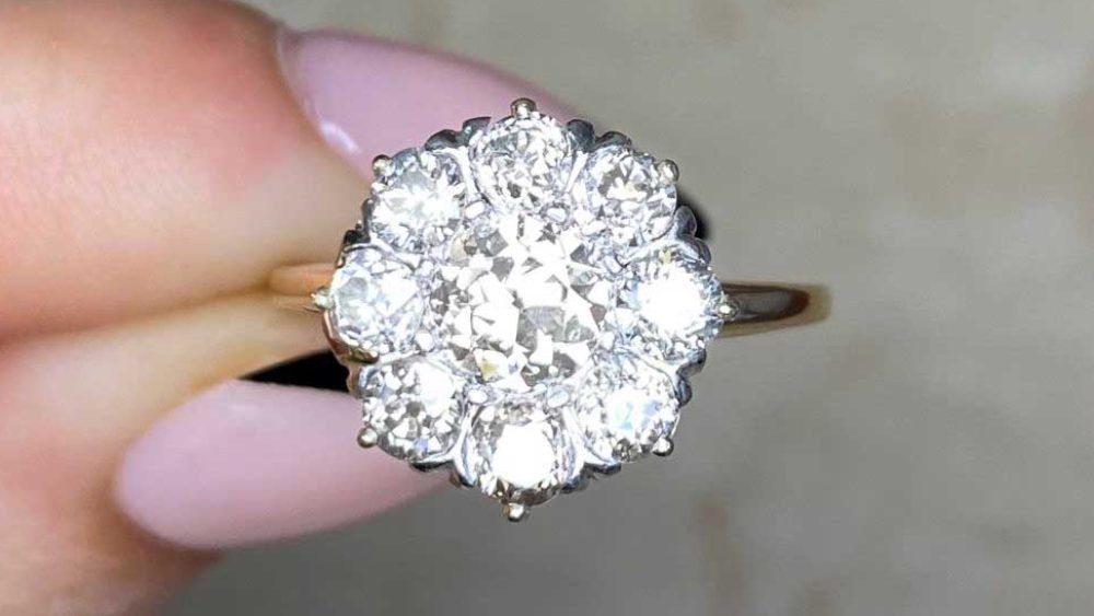 Platinum And Gold Ring With Floral Diamond Cluster