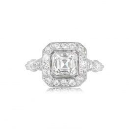 Asscher-Cut Diamond and Halo Ring New York Ring Top View