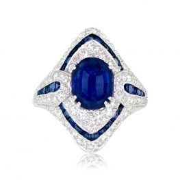 1.50ct Cabochon Sapphire Diamond Halo Ring - Neston Ring 14974 TV