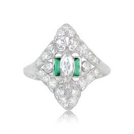 Art Deco Marquise Diamond Emerald Ring - Peekskill Ring 14980 TV